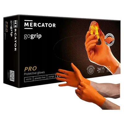 Ръкавици MERCATOR нитрилни за еднократна употреба размер L, 240 мм, оранжеви, 50 бр., 3D диамантена текстура, без пудра, GOGRIP Orange