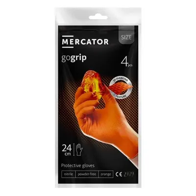 Ръкавици MERCATOR нитрилни за еднократна употреба размер M, 240 мм, оранжеви, 4 бр., 3D диамантена текстура, без пудра, GOGRIP Orange A'4