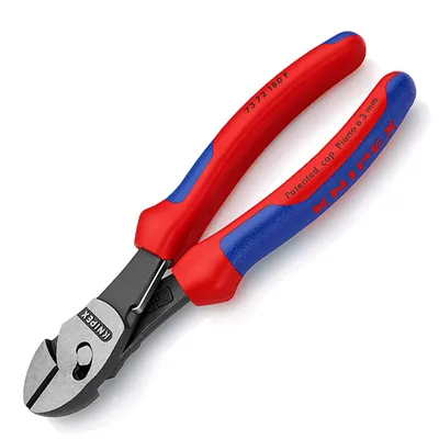 Странични клещи резачки Knipex усилени с лостов механизъм, с отваряща пружина, 180 мм, TwinForce