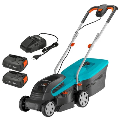 Акумулаторна косачка Gardena  с 2 батерии и зарядно, 36 V, 2.5 Ah, 320 мм, 200 м2, PowerMax 32/36V P4A