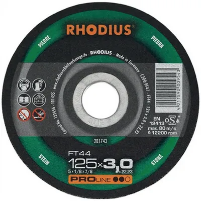 Диск карбофлексен за рязане Rhodius на камък и неметали 125 мм, 3 мм, 22.23 мм, FT44