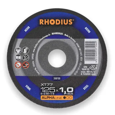 Диск карбофлексен за рязане Rhodius на метал 125 мм, 1 мм, 22.23 мм, XT77