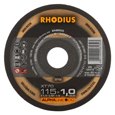 Диск карбофлексен за рязане Rhodius на неръждаема стомана 115 мм, 1 мм, 22.2 мм, XT70