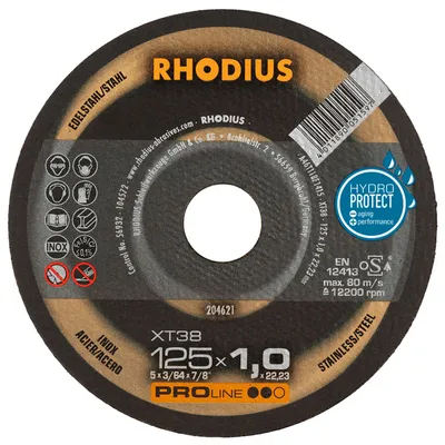 Диск карбофлексен за рязане Rhodius на неръждаема стомана 125 мм, 1.5 мм, 22.23 мм, XT38