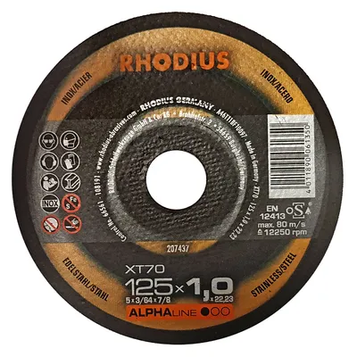 Диск карбофлексен за рязане Rhodius на неръждаема стомана 125 мм, 1 мм, 22.23 мм, XT70