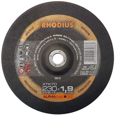 Диск карбофлексен за рязане Rhodius на неръждаема стомана  230 мм, 1.9 мм, 22.23 мм, XTK70