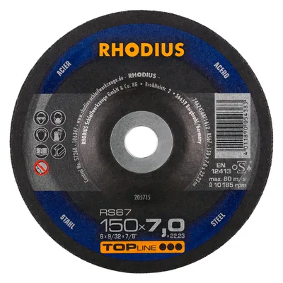 Диск карбофлексен за шлайфане Rhodius на метал 150 мм, 22.23 мм, 7 мм, RS67