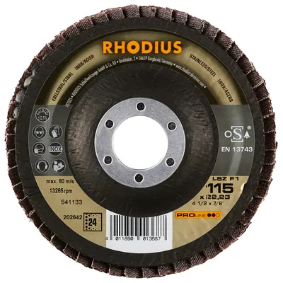 Ламелен диск за шлайфане Rhodius на неръждаема стомана  125 мм, 22.23 мм, P120, конусен, LSZ F1