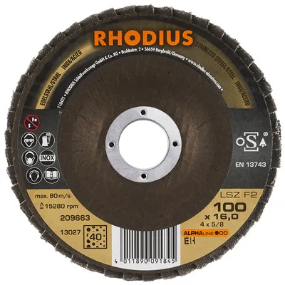 Ламелен диск за шлайфане Rhodius на неръждаема стомана  125 мм, 22.23 мм, P80, LSZ F2