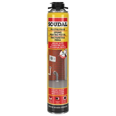 Полиуретанова пяна Soudal пистолетна монтажна  750 мл, светложълта